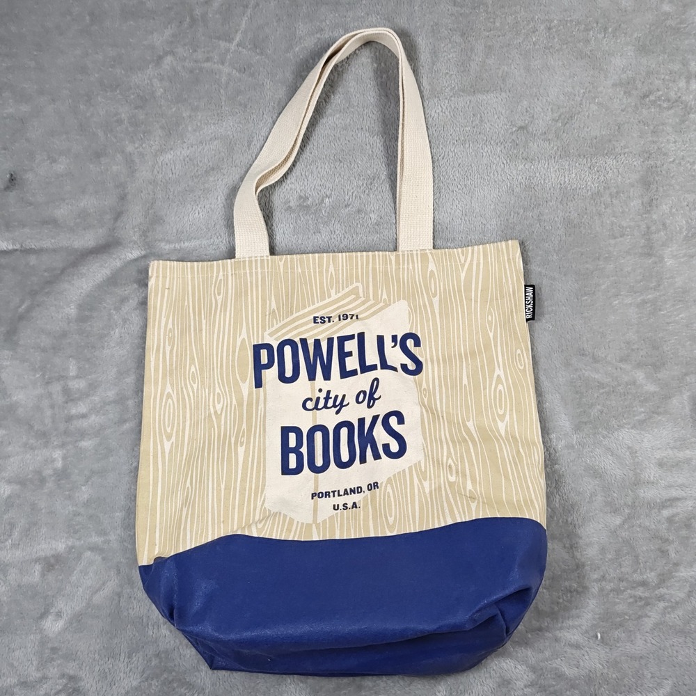 Powells City of Books Tote BagBeige Blue Portland Woodgrain Rickshaw Literature